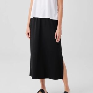 Eileen FisherBlack Midi Strech Jersey Knit Straight Skirt SideSlit 1X Minimalist